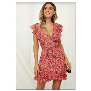 NEW Floral V-neck Tiered Ruffle Dress